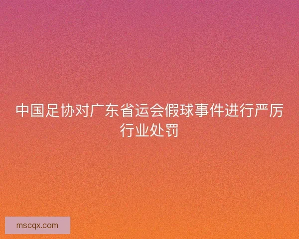 中国足协对广东省运会假球事件进行严厉行业处罚